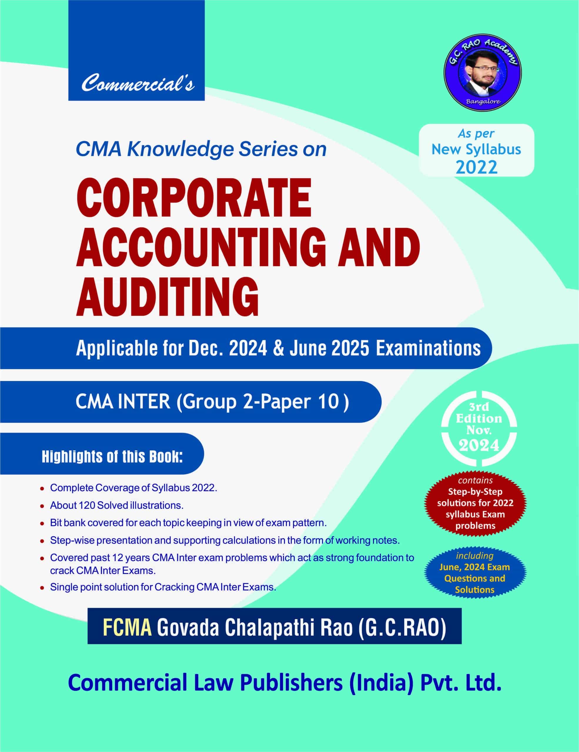 Commercial’s Knowledge series on Corporate Accounting and Auditing for CMA Inter (Group 2- paper 10) - 3rd Edition 2024