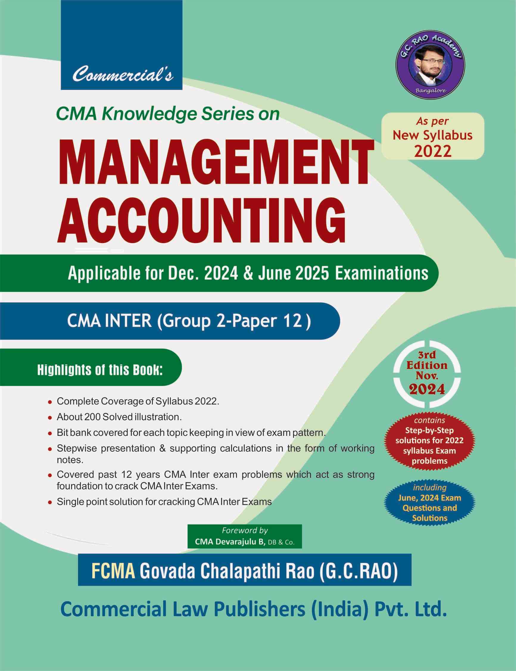 Commercial's CMA Knowledge series on Management Accounting For CMA Inter (Group 2- paper 12) - 3rd Edition 2024