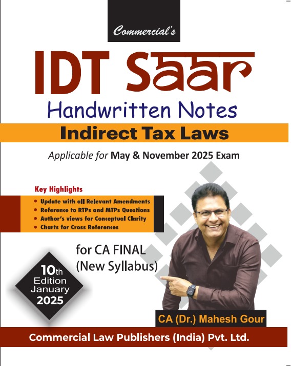 Commercial IDT SAAR Handwritten Notes (indirect Tax Laws) CA Final New Syllabus - 10th Edition 2025