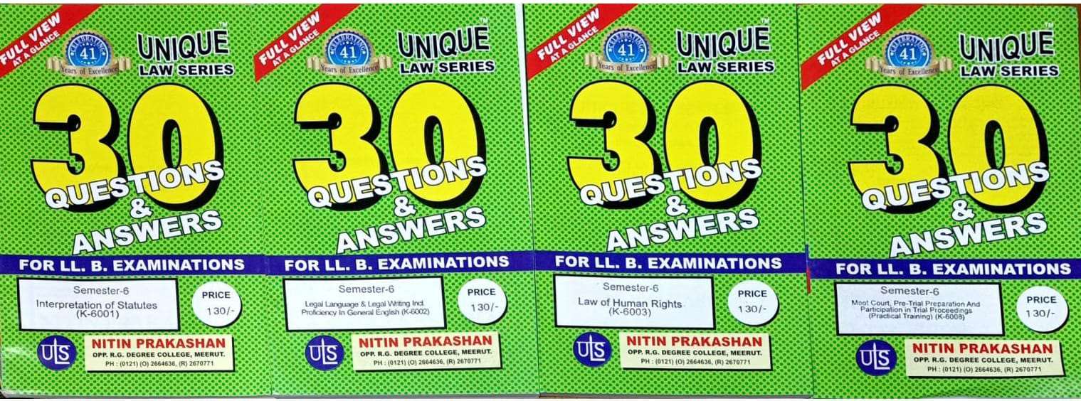 Nitin Prakashan Unique Law Series Questions & Answer Semester-6 (English) (Interpretation Of statutes K-6001, Law Of Human Rights K-6002, Legal lenguage K-6003, Moot Court pre Trial K-6008) for LLB Exams Editon 2025
