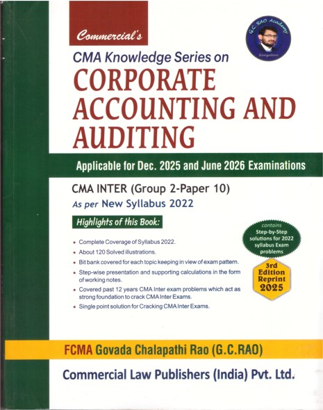 Commercial’s CMA Knowledge series on Corporate Accounting and Auditing for CMA Inter (Group 2- paper 10) - 3rd Reprint Edition 2025