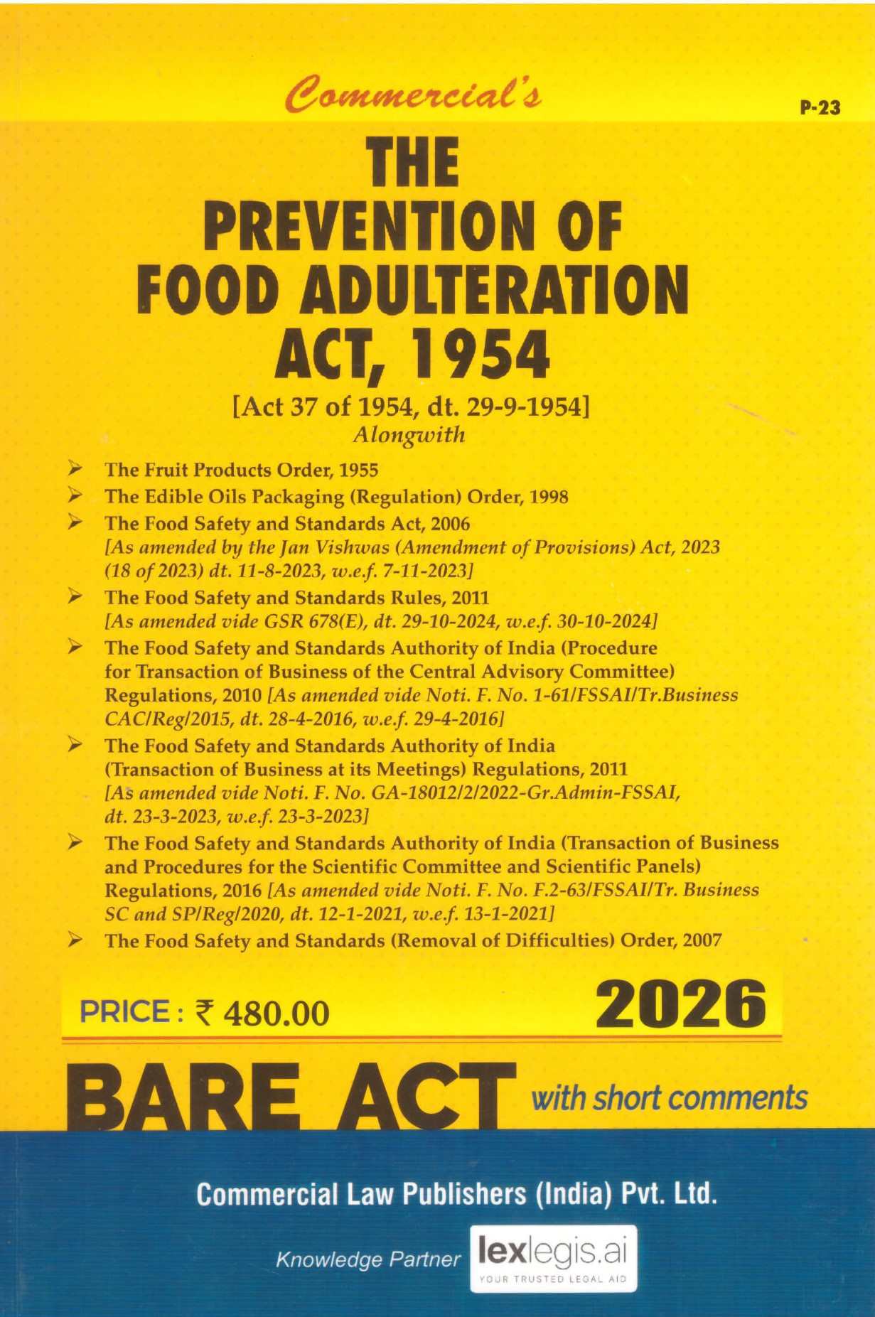 Commercial's The Prevention Of Food Adulteration Act, 1954 - Edition 2026 Commercial's The Prevention Of Food Adulteration Act, 1954 - Edition 2026