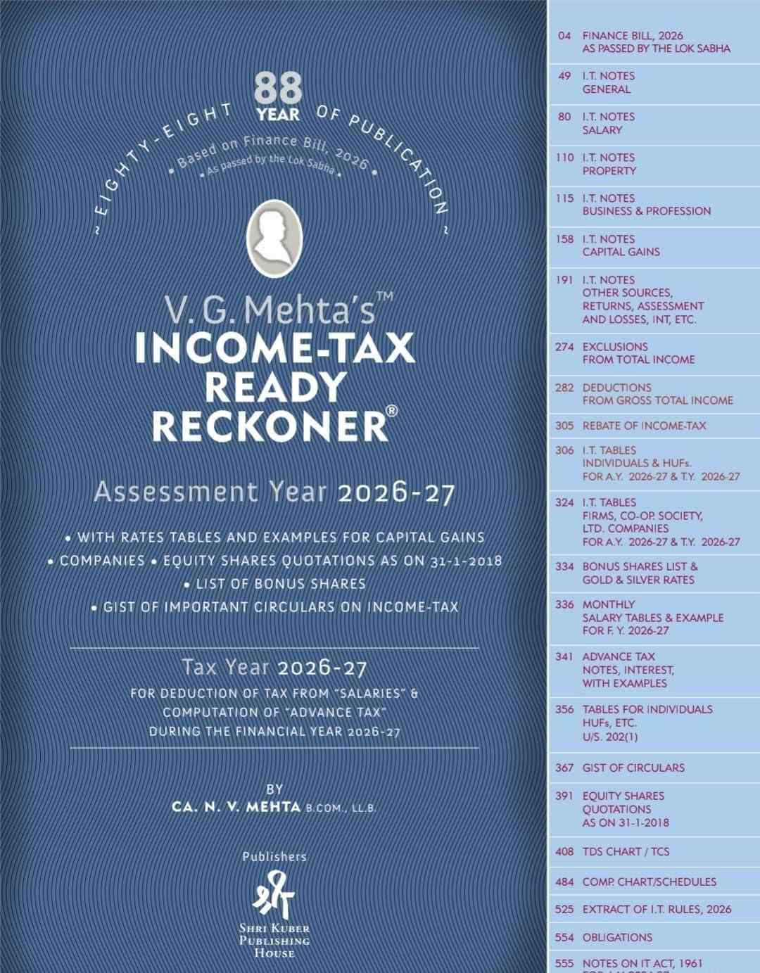 V.G.Mehta's Income Tax Ready Reckoner (DTRR) Assessment Year  Edition - 2026-27