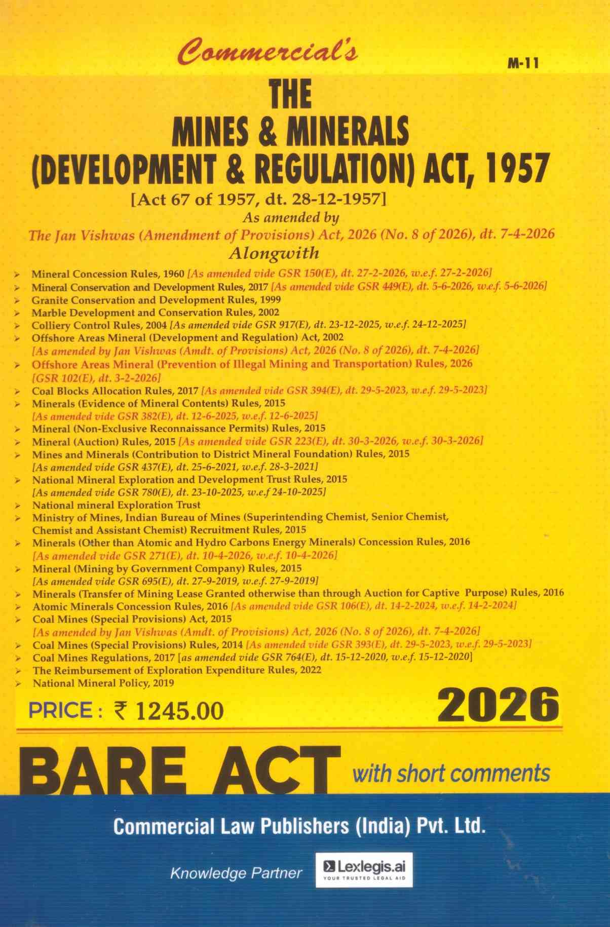 Commercial's The Mines & Minerals ( Development 7 Regulation ) Act , 1957 - Edition 2026