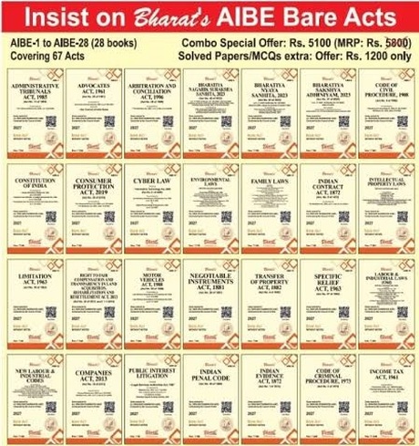 Bharat's AIBE Set Of 28 Bare Acts (AIBE-1 to AIBE-28) Covering 67 Acts For All India Bar Examination - Edition 2027 Bharat's AIBE Set Of 28 Bare Acts (AIBE-1 to AIBE-28) Covering 67 Acts For All India Bar Examination - Edition 2027